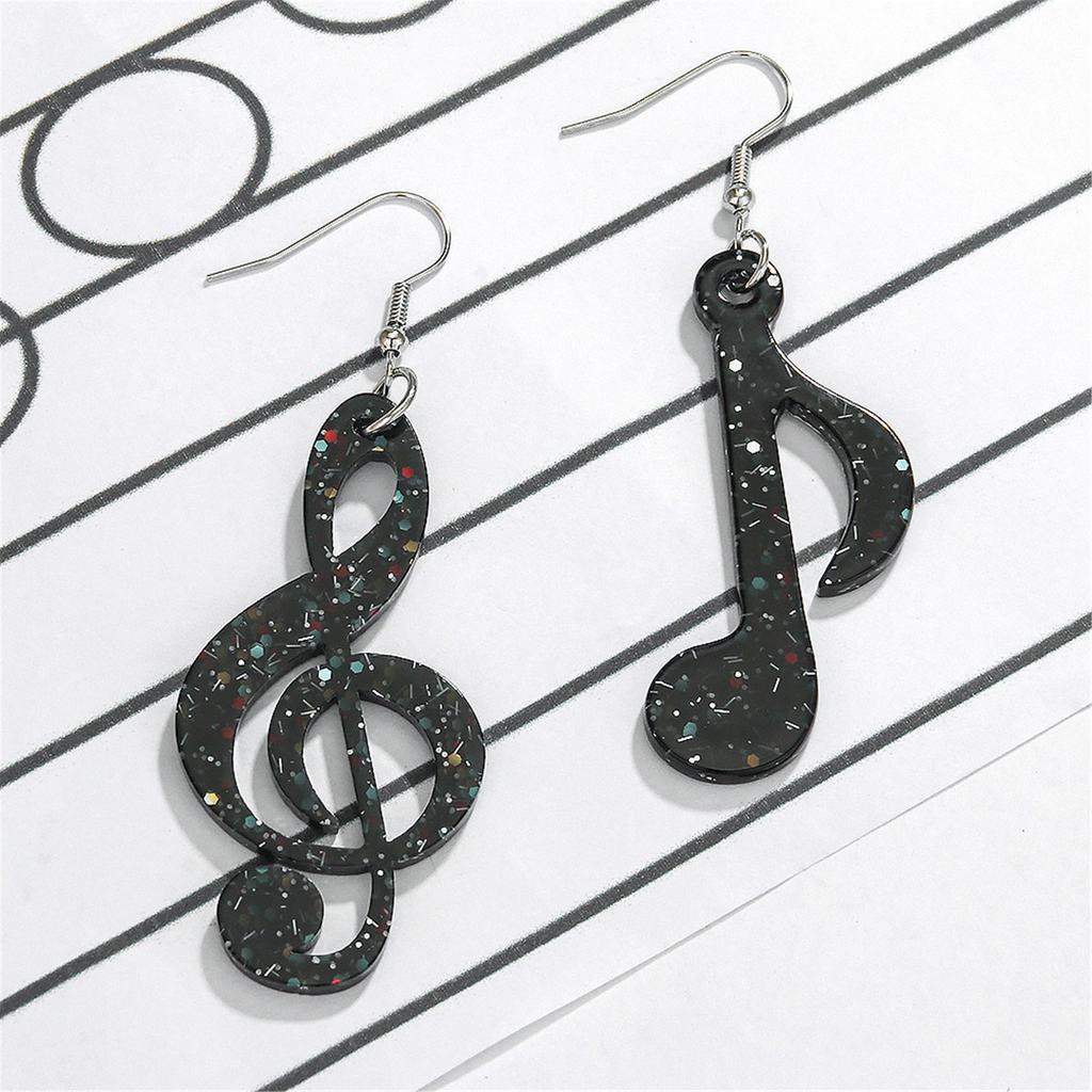 Black Acrylic Pendant Earrings Colorful Musical Notes Studs Earrings Fashionable Statement Jewelry for Women Girls
