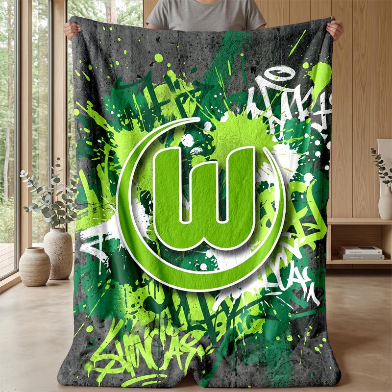 VfL Wolfsburg FC Weiche Flanell-Fleece-Decke Leicht Gemütlich Warm Überwurfdecke für Sofa Bett Heimdekoration