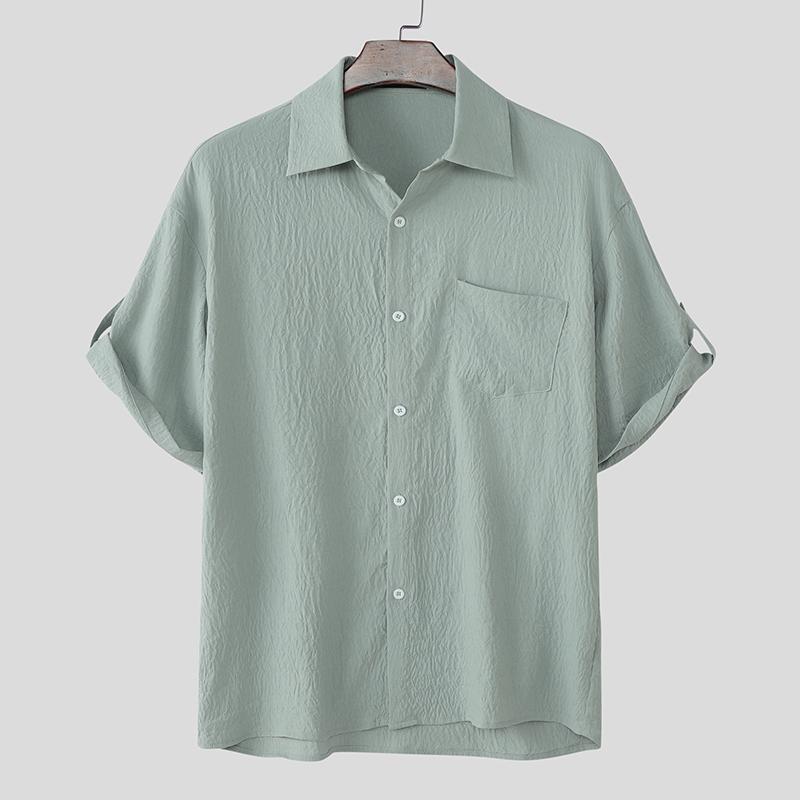 

INCERUN Summer Men Lapel Neck Short Sleeve Button Down Casual Loose Shirts 4XL зелёный