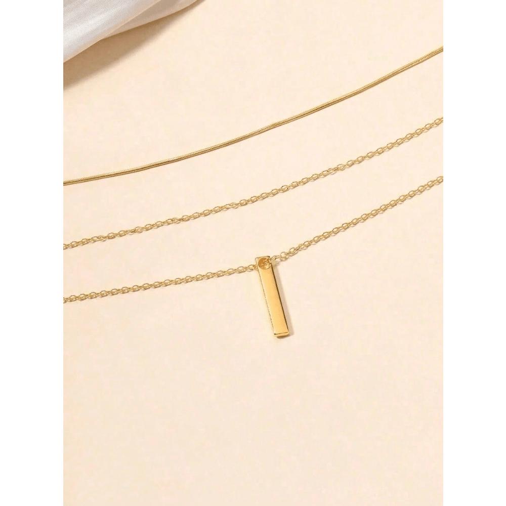 1pc Women's Fashionable Simple Square Multi-Layer Necklace