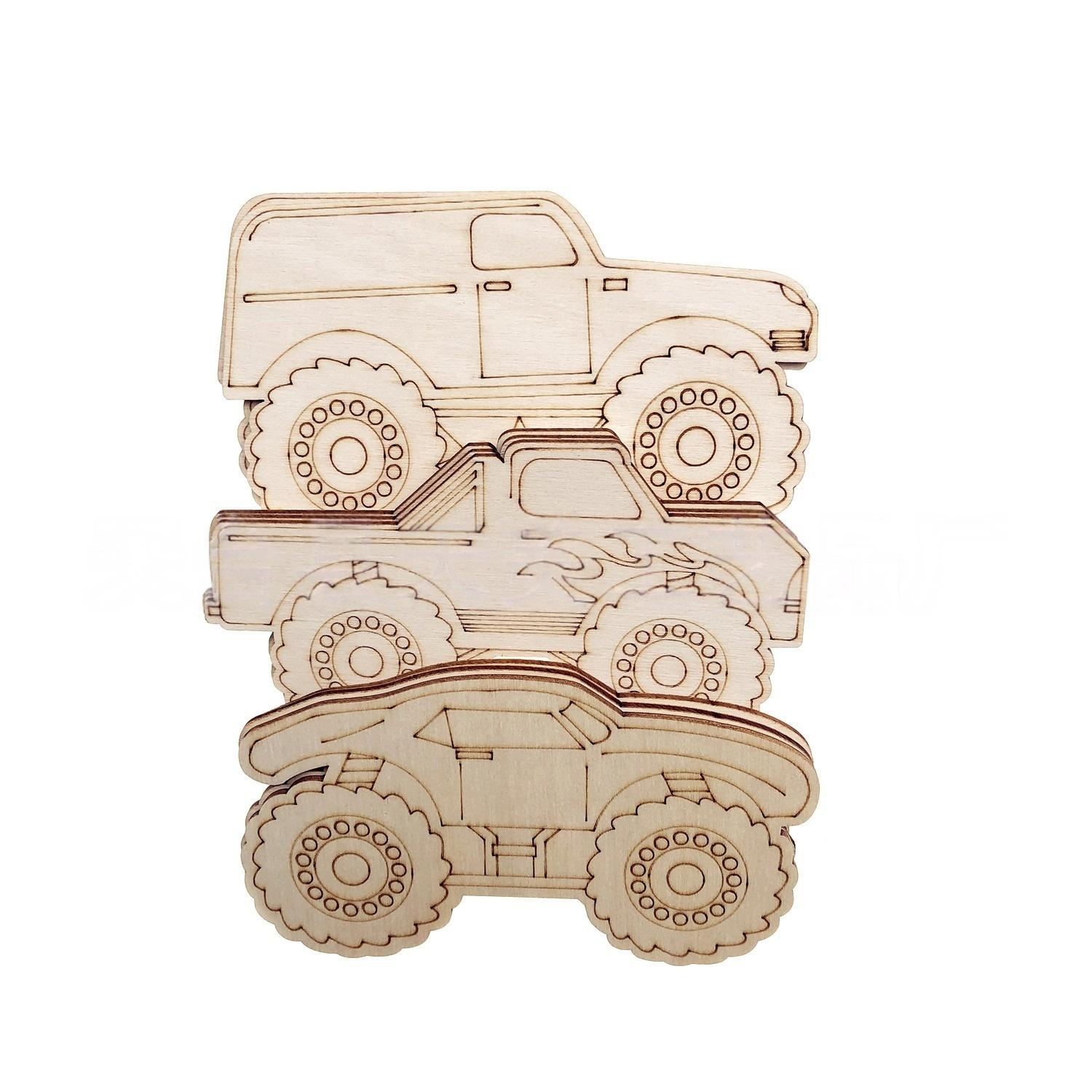 

12pcs Unfinished Wood Monster Truck Cutouts Crafts Truck Party Game Favors Vehicles to Paint Wooden Truck Hanging Ornaments 100mm(3.94inch)