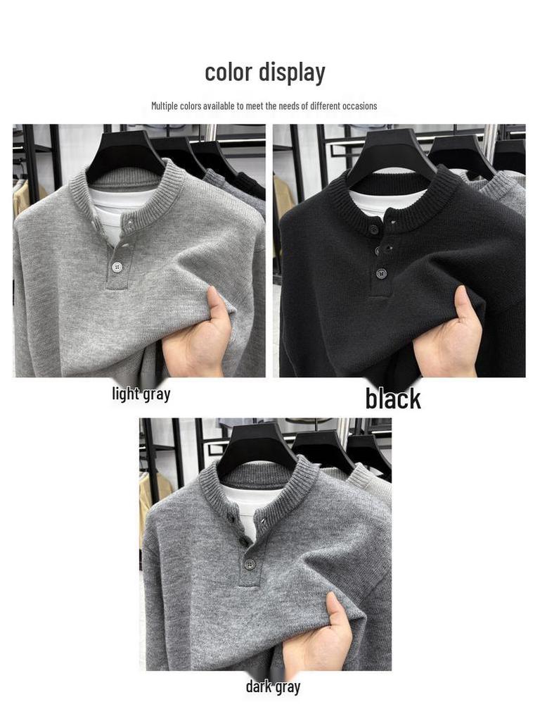 Men's High Gram Weight Solid Color Crew Neck Knit Sweater - New 2025 Casual Fashion