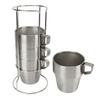 4PCS Camping Double Layer Cups Stainless Steel Food Grade Plastic Spraying Stackable Coffee Cup for Picnic Silver