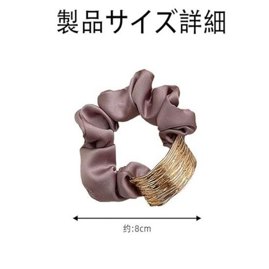 LeTradeJP Chouchou Silk Hair Tie 3-piece Set Adult Metal Plate Rubber Stylish Volume Ladies Anti-static Accessory Mature Gift