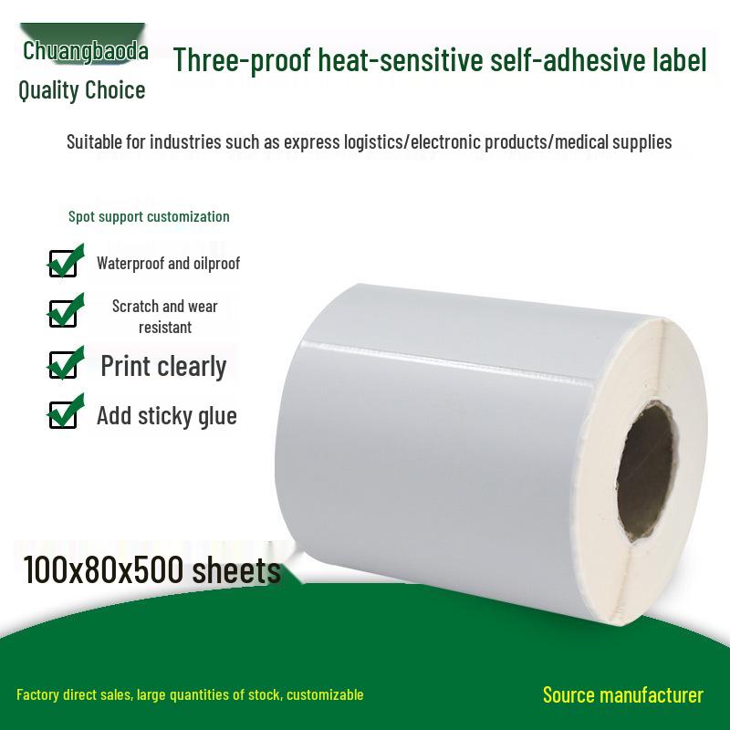 100x80mm Thermal Label Paper, 500 Sheets, Durable Adhesive for Box Stickers Yes