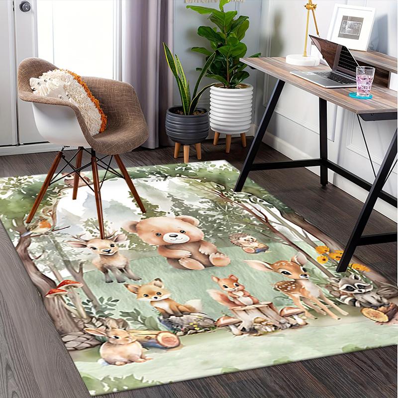Woodland Animal Chair Mat Office Carpet Oversized Rug Home Decor Sofa Mat for Bedroom Living Room Gift Suitable for Various Rooms