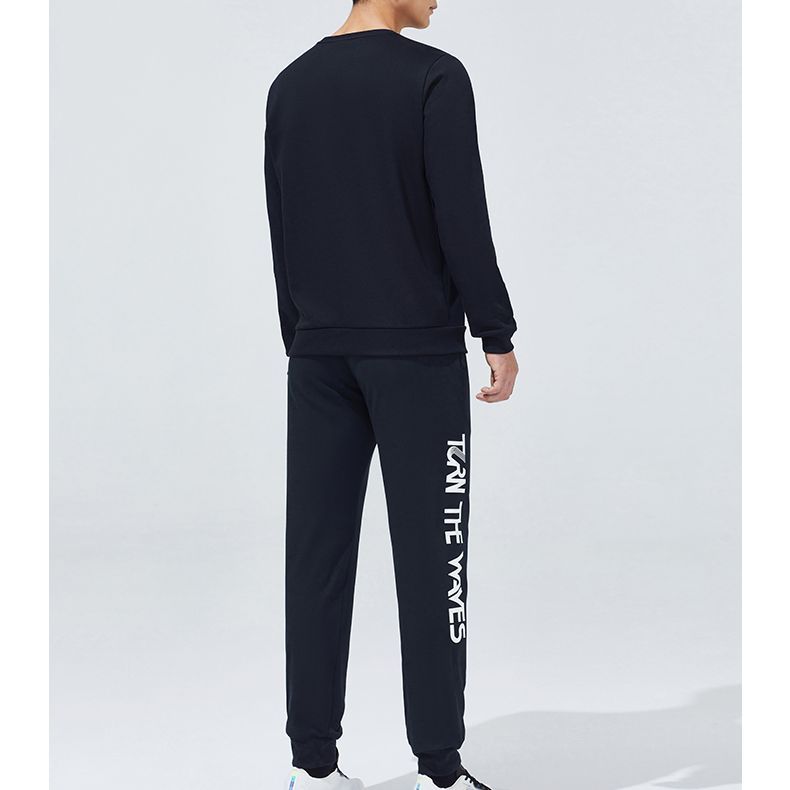 Anta Sports Lifestyle Series Solid Color Logo Round Neck Pullover Long Sleeve Sweatshirt Men sweatshirt Black 952147768-2