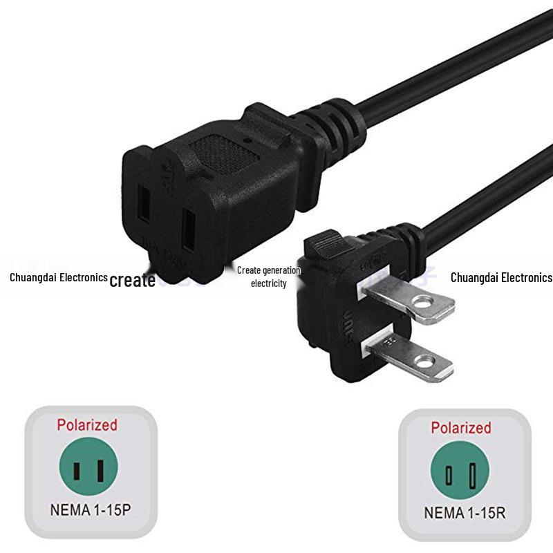 UL Certified 2-Pin Polarized Extension Cord with US Standard Male-Female Plug and Two-Hole Socket