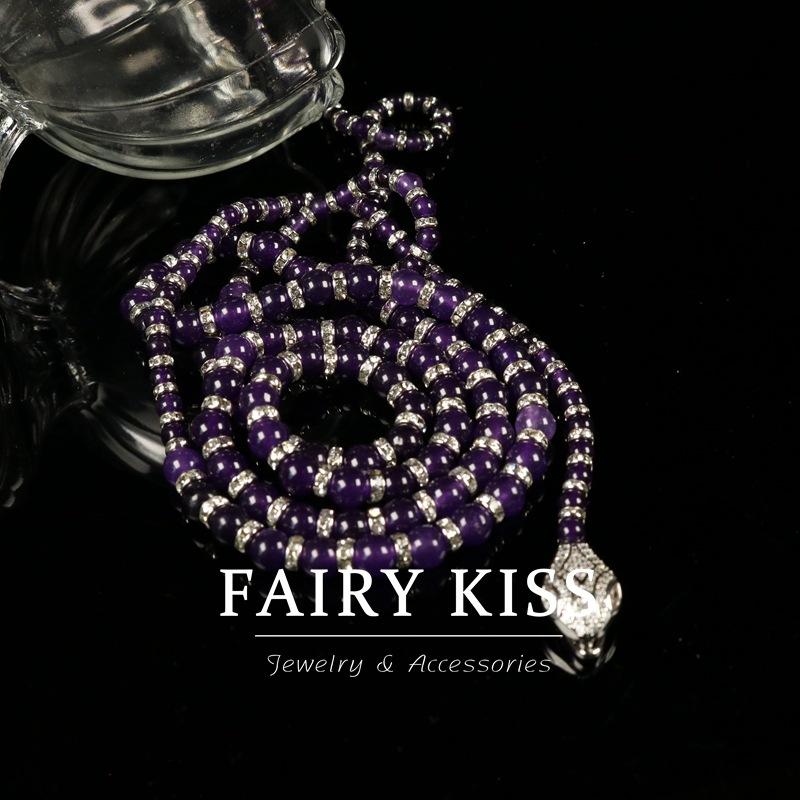 Spirit Snake Amethyst Handmade Beaded Diamond Necklace Copper Wax Inlaid Exquisite Elegant Light Luxury Jewelry