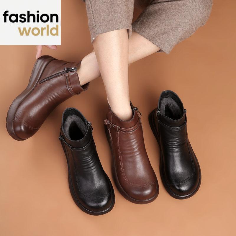 Leather Soft-soled New Cotton Shoes Warm Women's Short Boots Middle-aged and Elderly Non-slip Women's Boots