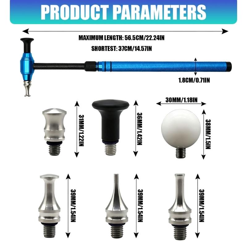 Lightweight Handle Body Repair Tool Set with Extendable Reach and Head Forms for Bodywork and Detail Work