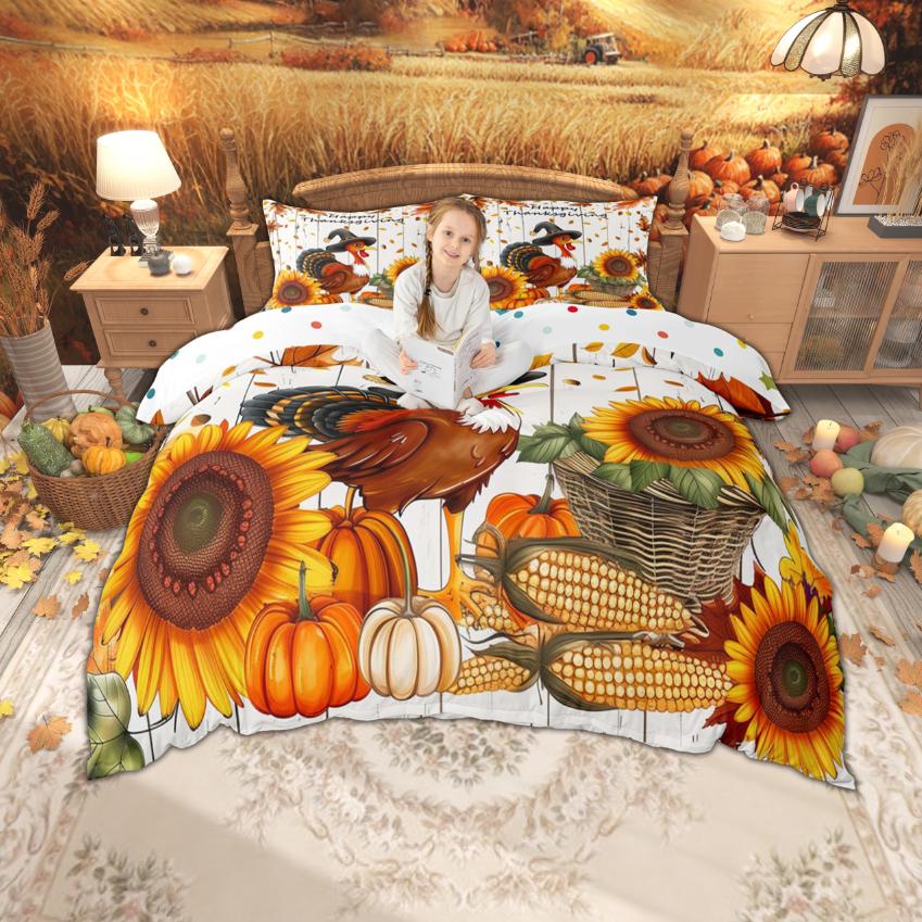 Comforter Homewish Thanksgiving Day For Children Pumpkin Turkey Bedding Set Autumn Festival Bedroom Set Room Decor