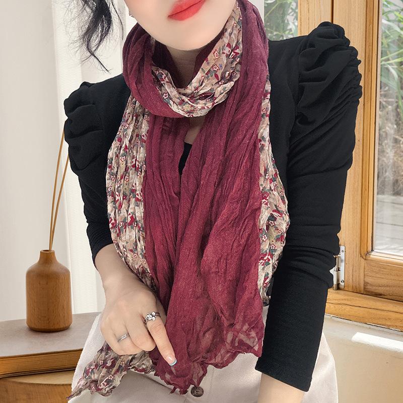 Small Floral Thin Mori Age-reducing Wrinkled Sunscreen Silk Scarf Women's Summer New Versatile Shawl Fashion Trends