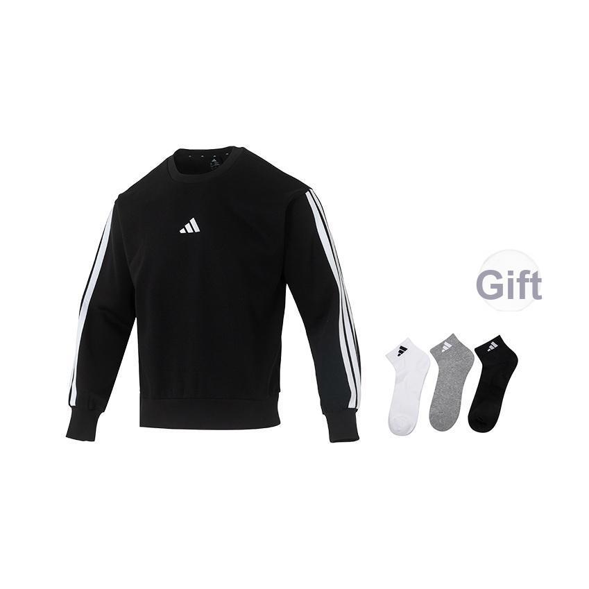 adidas Logo Striped Crew Neck Long Sleeve Sweatshirt Men Sweatshirt Black JE6304