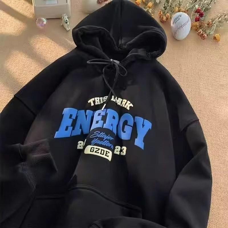 Men Oversized Hoodie Loose American Style Simple Letters Print Couple Hoodies