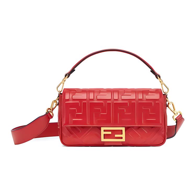

Fendi Baguette Gold Logo Embossed FF Pattern Napa Leather And Sheepskin Medium Shoulder Crossbody Handbag Women Handbag Red 8BR600-A72V-F17U7 Basic Set (Bag+Dust Bag)