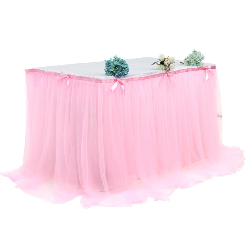 Rectangle Table Skirt Cover 3 Meters Birthday Dessert Table Party Table Skirt Cloth Elastic Mesh Pleated Wedding