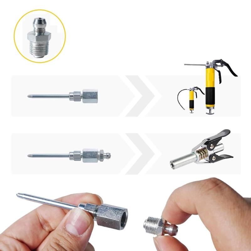 Grease Guns Needle Nozzle Couplers Adapter Lubrication Tool with Double Handle for Hard To Reach Fittings Repair Shops