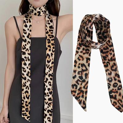 100x4CM Amerikanischer Retro-Leopardenmuster Langes Schal-Krawatten-Multifunktions-Haarband Taschengriff-Dekoration Lange Schals für Damen Mädchen
