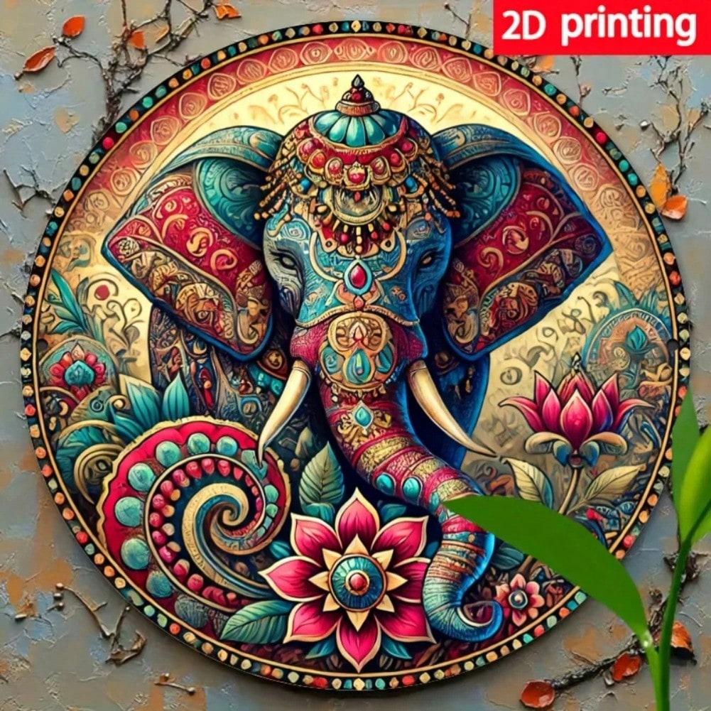 Vintage Mandala Elephant Metal Wall Art Floral Lotus Decor 20x20