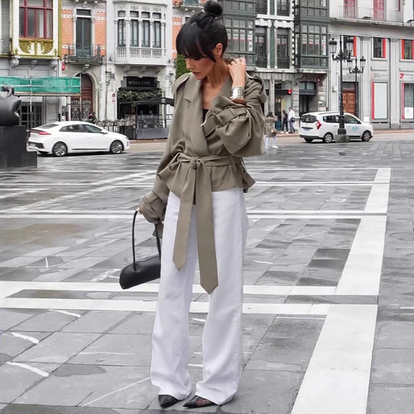 Women's Green Tie-Waist Long Sleeve Jacket