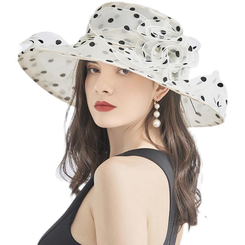 2025Newest Hot Fashion 1Pcs Mesh Ruffles Flower Women Kentucky Derby Wide Brim Wedding Church Occasional Organza Sun Hat
