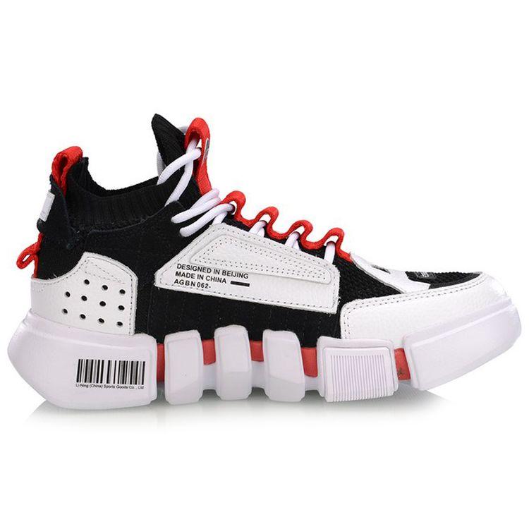 Li Ning Paris Fashion Week Wudao Ace Fabric Synthetic Leather Nubuck Mid-Top Retro Basketball Shoes Women sneaker Black White Red AGBN062-12