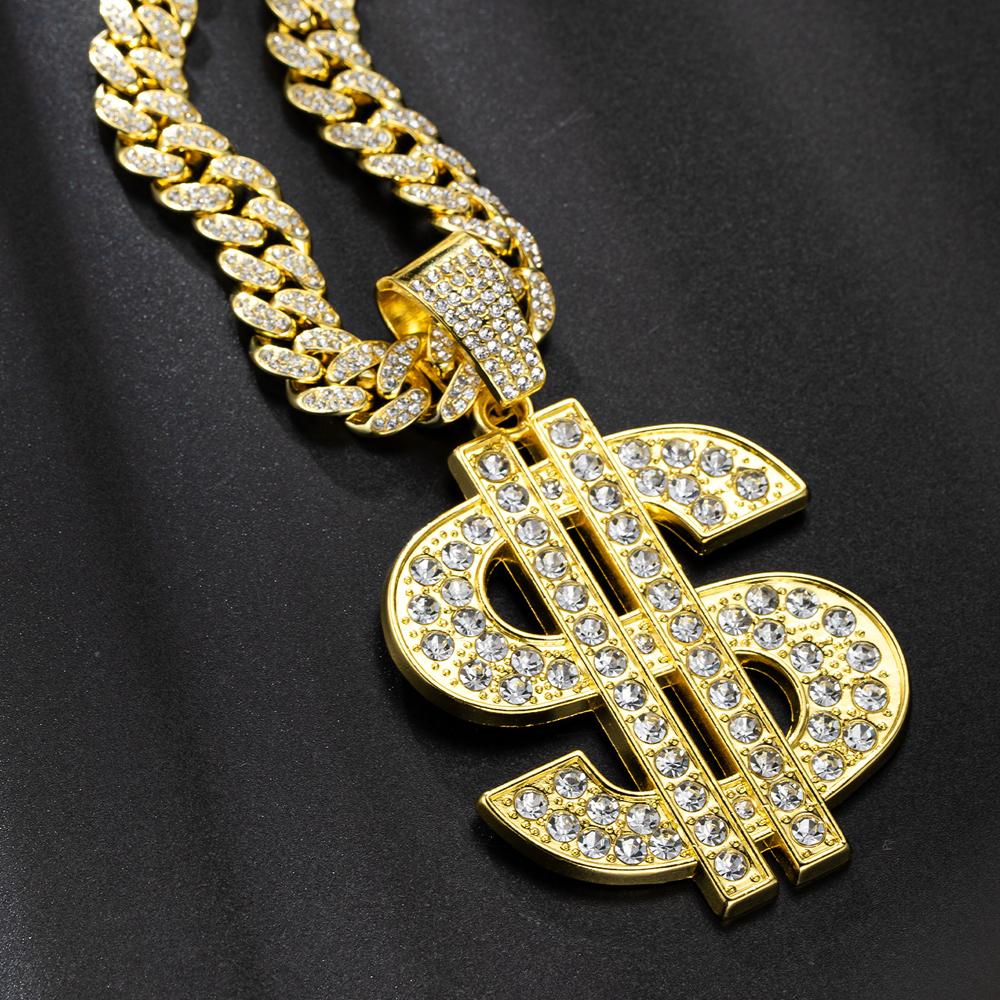 Fashion Hip Hop Dollar Pendant Necklace with 13mm Cuban Chain US Dollar Money Sign Necklaces Rap Rock Punk Jewelry For Man Gift