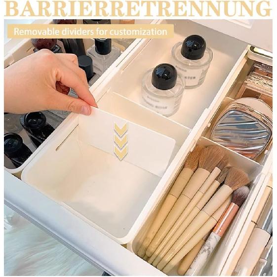 2PCS Expandable Storage Drawer Organizers Sliding Bin Plastic Desk Drawer Trays with Removable Dividers Adjustable Makeup Storage Bins for Bedroom,
