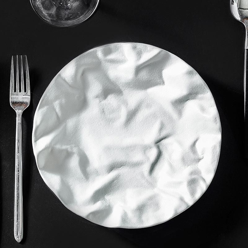 Japanese-style Cloth Western-style Dish Folding Shallow Steak Plate Restaurant High-grade Plate Ceramic Tableware.