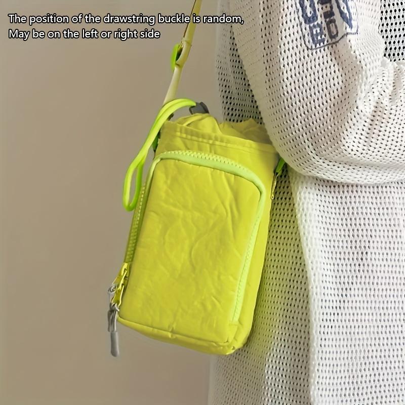 Adjustable Strap Nylon Crossbody Bag with Bottle and Phone Pocket, Zipper Closure - Available in Orange, Light Green, Light Blue, Gray, Black