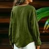 Women's Color Casual V-neck Long Sleeved Pullover Cotton And Linen Top