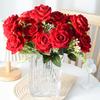7-Head Artificial Rose Realistic Fake Flower Bouquet Home Office Wedding Party Indoor Outdoor Faux Bloom Table Centerpiece Decoration