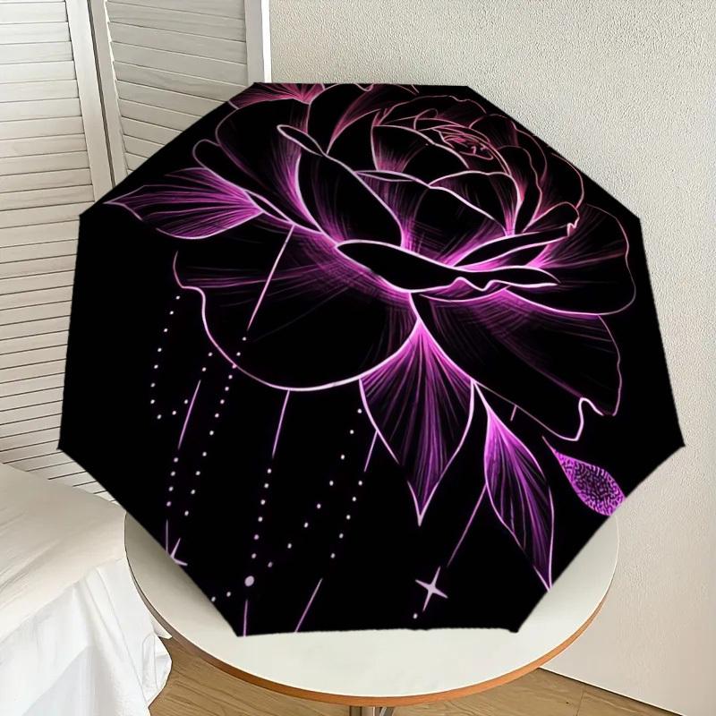 

1pc Neon Rose Glow Artwork Umbrella with Plastic Handle,Suitable for All Seasons Home Travel Outdoor UmbrellaDD429