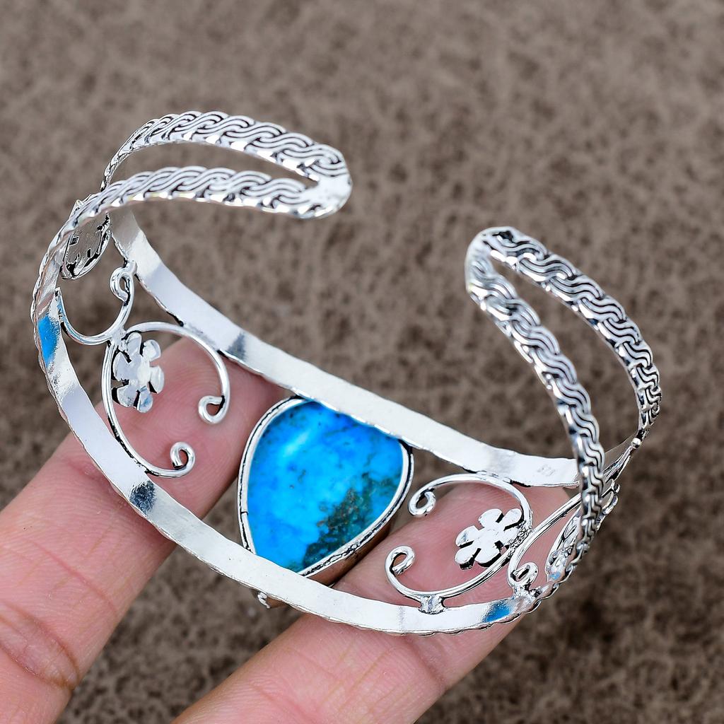 Tibetan Turquoise Gemstone 925 Sterling Silver Cuff Bangle Adjustable KKG-1067