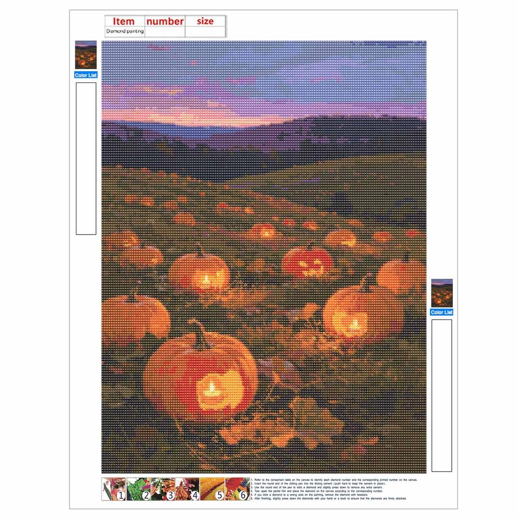 5D Diamond Art Painting Kit Halloween Pumpkin Patch Full Drill Rhinestone Canvas Creative Craft for Home Decoration