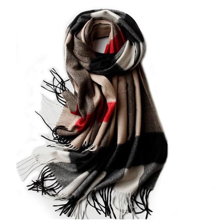 [MINNUO] Stole Cashmere 100% 200x70cm Large Size Women s Autumn/Winter Scarf (Camel + Gray Check) Single