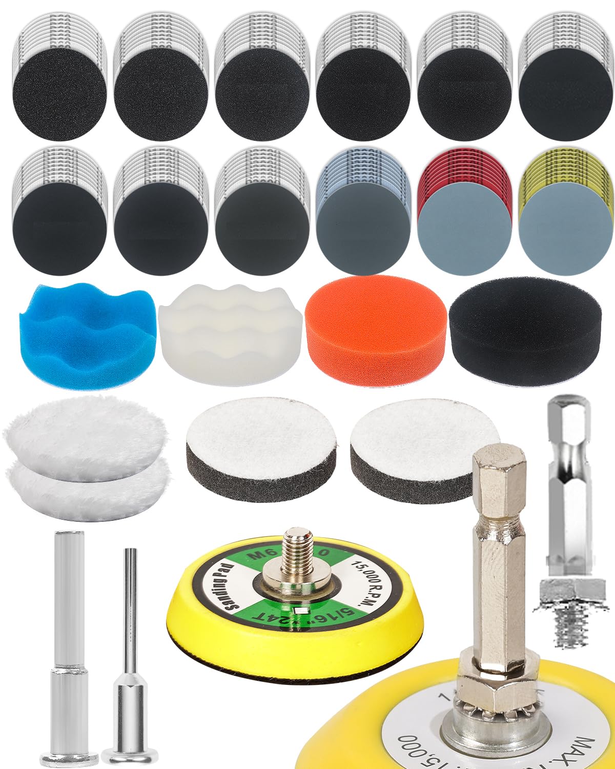 

75mm Waterproof Sandpaper 134 Wet for Cylindrical Hex Shank 12 Grit Sizes Hook for Headlight Car and Paint Limescale and Mirror Compatible with