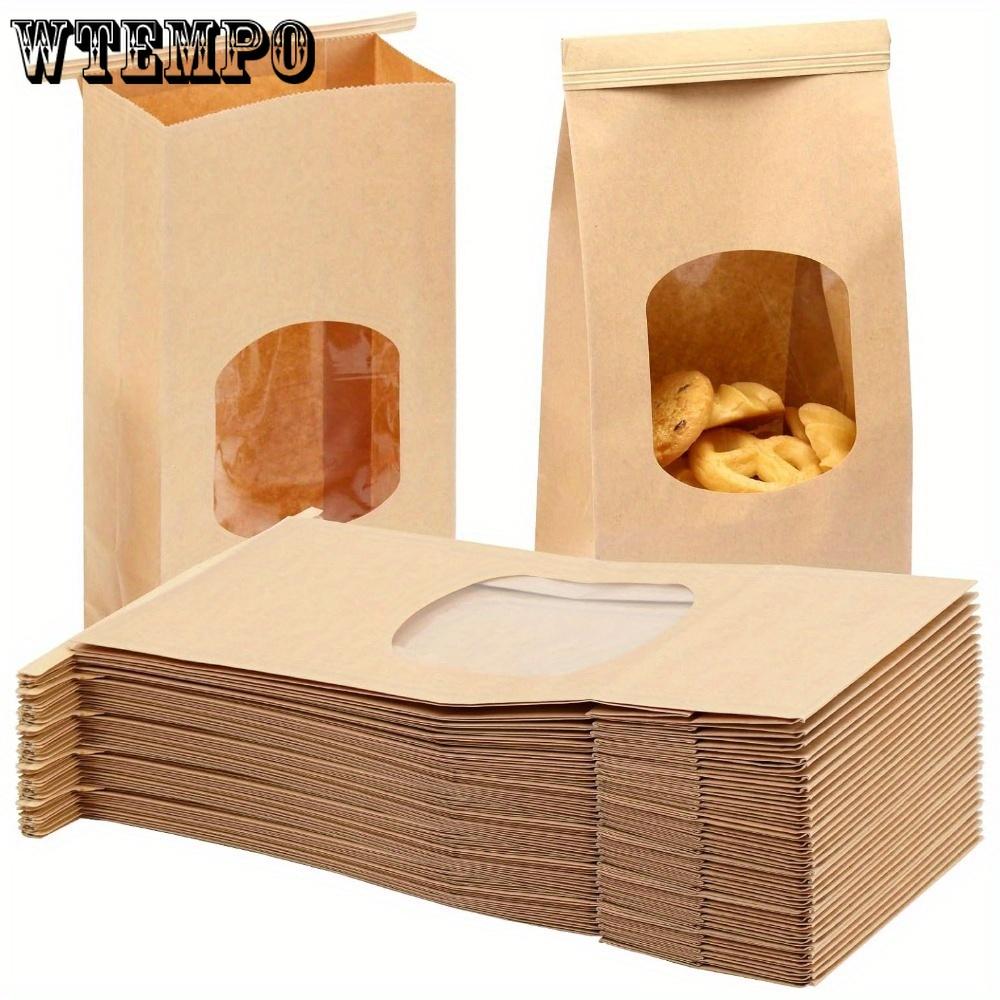 20pcs Bakery Bags with Window Kraft Brown Paper Bags with Window Tin Tie Tab Lock for Bakery Cookie Coffee Bean Party Favor Snack Bread