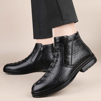 Wygodne Męskie Botki Biznesowe ze Skóry Naturalnej Casualowe Skórzane Buty Modne Sztyblety Rekreacyjne Buty Wysokie