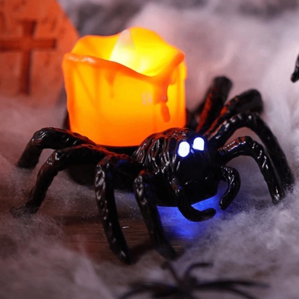 Plastic Halloween Spider Pumpkin Lamp Scary Crawly Electronic Candlelight Realistic Decorative Spider Pumpkin LED Light