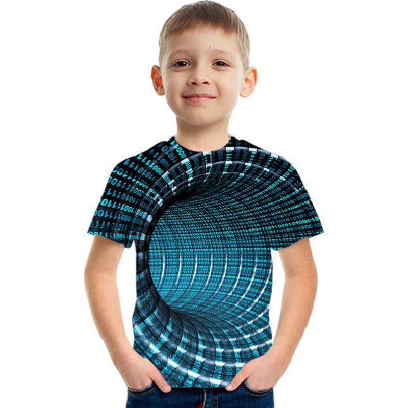 Summer Children's 3D T-shirt Visually Deceiving Boys' Printed Short Sleeved T-shirt Tees