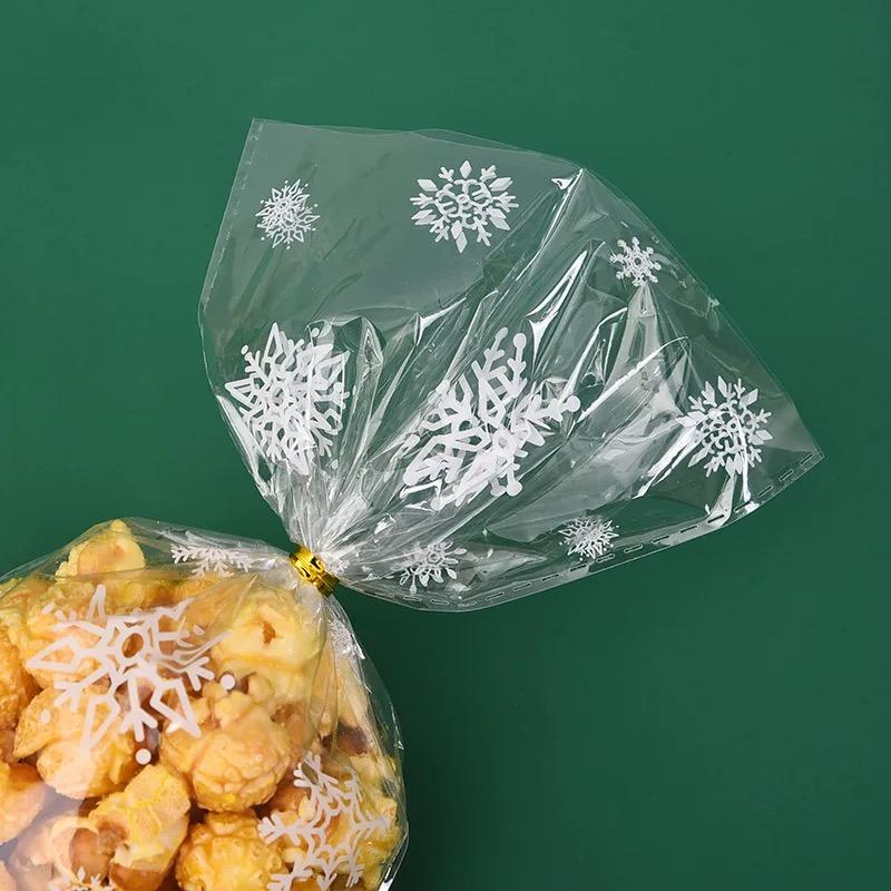 Snowflake Candy Bags Christmas Transparent Cookie Popcorn Packaging Plastic Bag Xmas Party Decorations Gift Bags for Children
