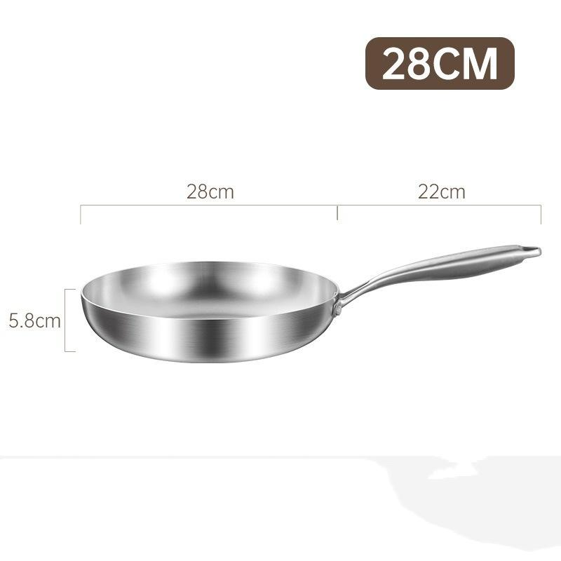 304 Stainless Steel Frying Pan Non Stick Pan Fried Steak Pot Uncoated Wok Kitchen Cookware for Gas Stove and Induction Cooker