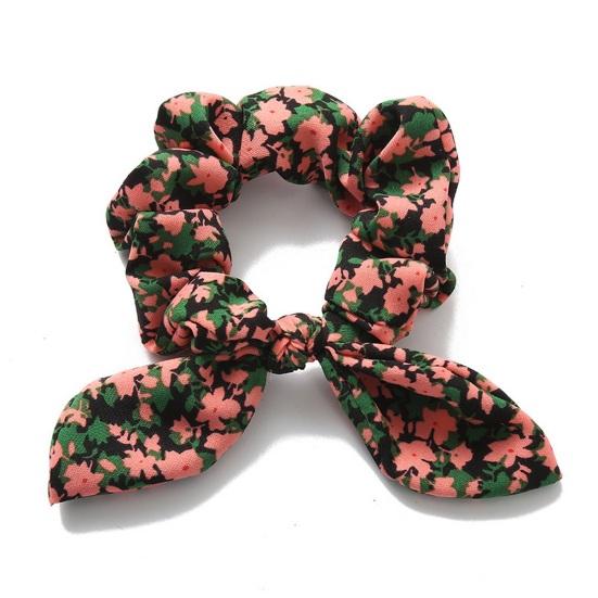 Hair Tie Floral Print Rabbit Ear Decor Hair Rope High Elasticity Bun Half-Tied Hairstyles Ponytail Holder Hair Accessory
