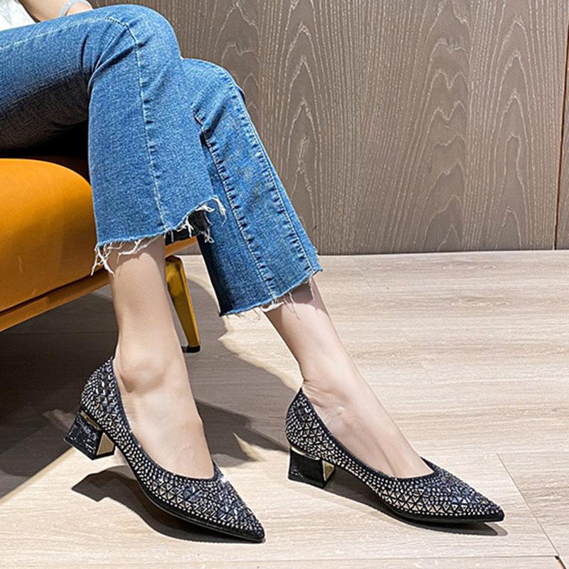 Fashion Comemore 2025 New Summer Fashion Pumps Women Crystal Casual Ladies Low Heel Shoes High Heels Tenis Feminino Leather Big Size 43