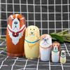 5Pcs/Set Dog Russian Nesting Doll 5 Layers Handmade Wooden Matryoshka Puppy Stacking Toy Home Office Desktop Decoration Ornament