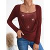 Women's 2025 New Ladies Casual Pullover Diamond Long Sleeve Fake Two-piece Top