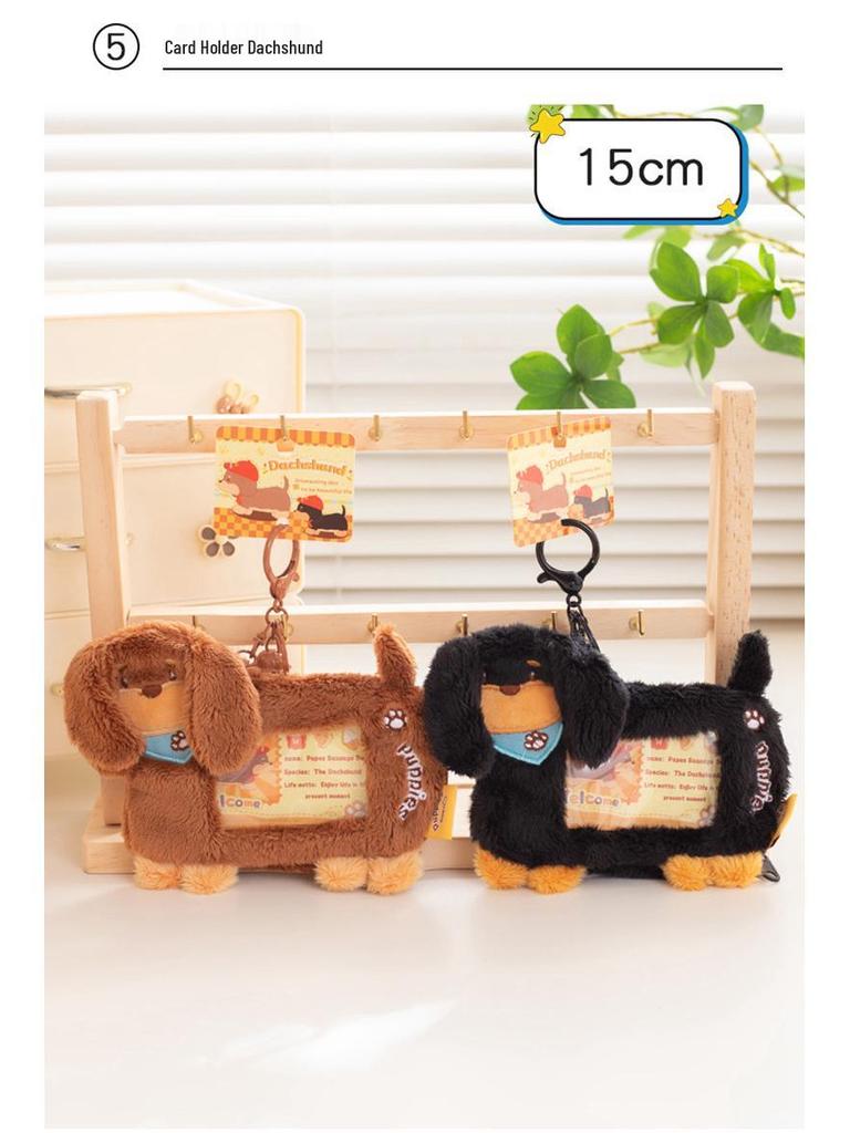 Cartoon Dachshund Plush Toy Camera-Style Keychain Backpack Accessory
