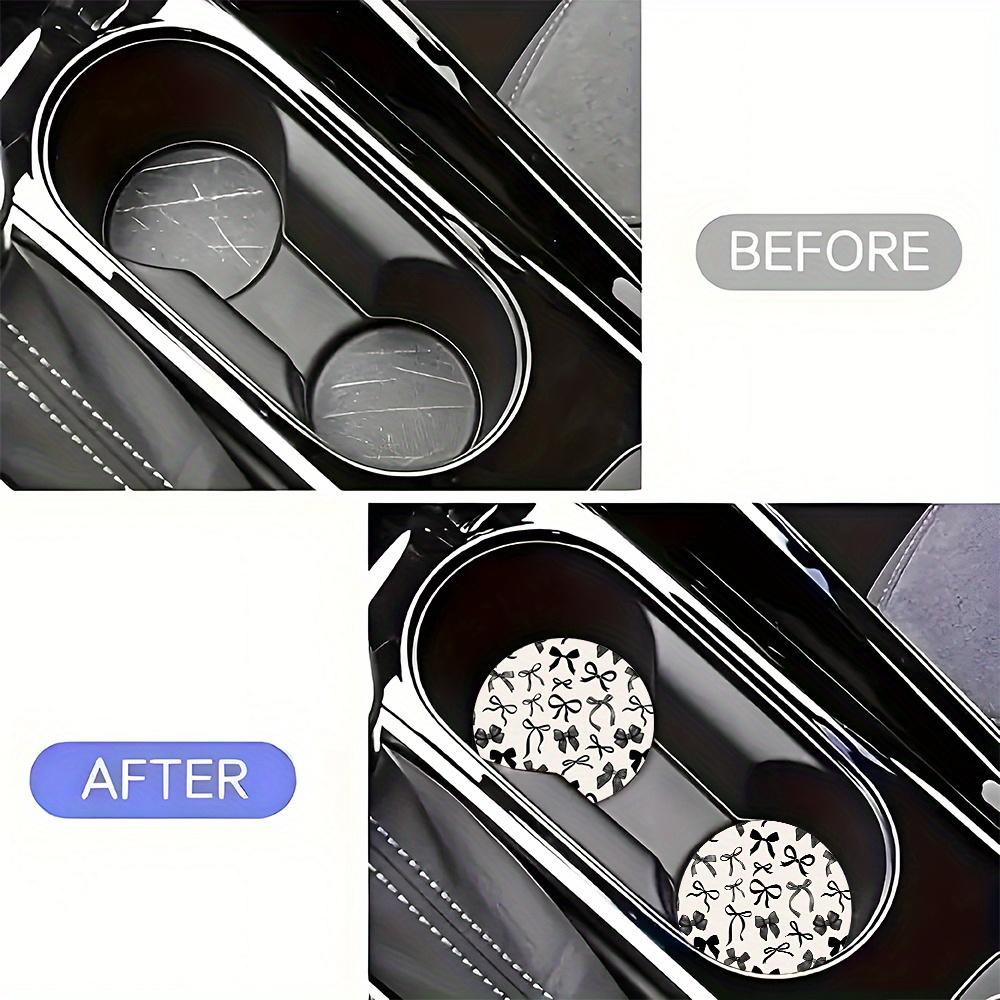 2pcs Black Bow Tie Car Cup Holder Coasters - Non-Slip Rubber Drink Mats with Elegant Bow Tie & Leaf Pattern, Fit for Car Cup Holders
